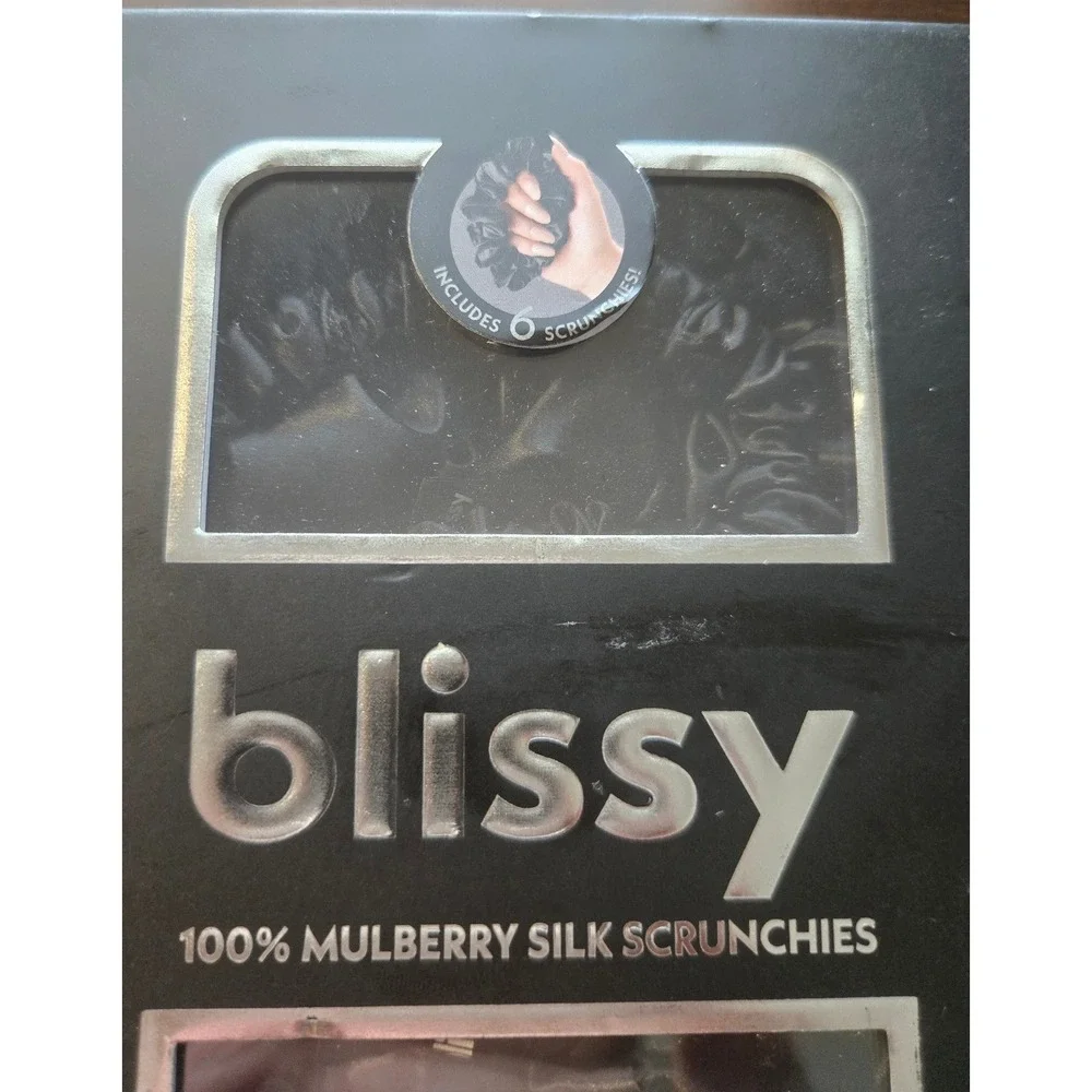 Blissy 100% Mulberry Silk Scrunchies Black 6-Pack 6A Grade Silk Set NEW